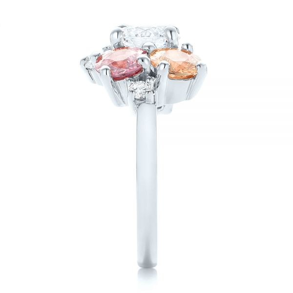 14k White Gold 14k White Gold Custom Cluster Set Diamond And Sapphire Engagement Ring - Side View - 102855