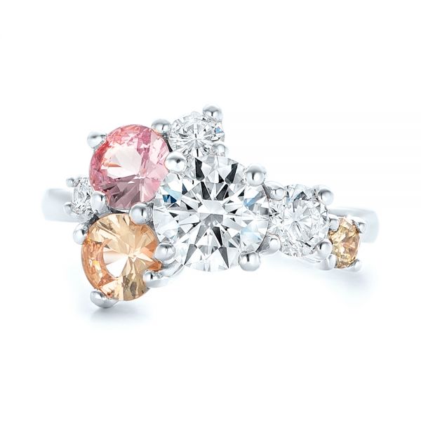 14k White Gold 14k White Gold Custom Cluster Set Diamond And Sapphire Engagement Ring - Top View - 102855