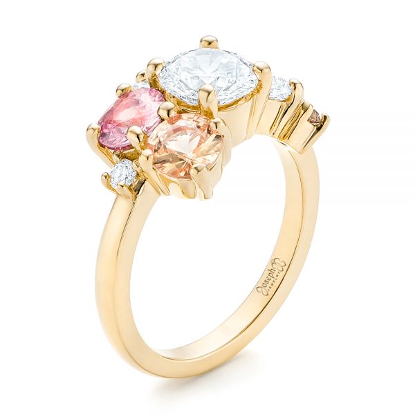 14k Yellow Gold 14k Yellow Gold Custom Cluster Set Diamond And Sapphire Engagement Ring - Three-Quarter View -  102855