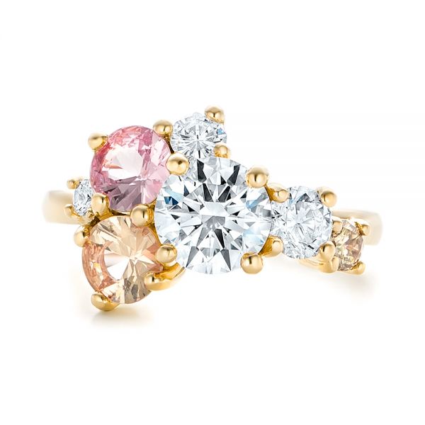 18k Yellow Gold 18k Yellow Gold Custom Cluster Set Diamond And Sapphire Engagement Ring - Top View - 102855