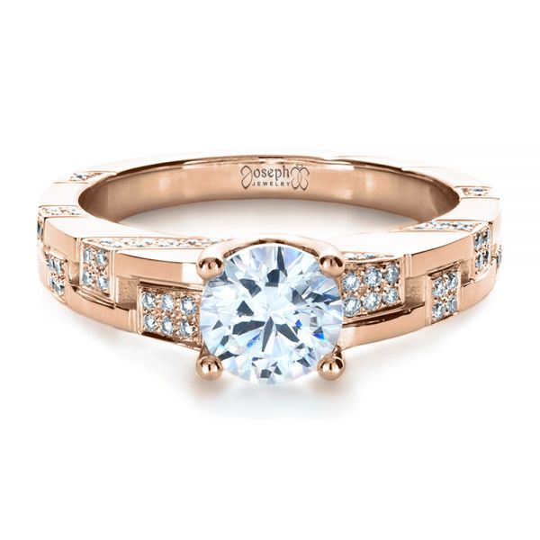 14k Rose Gold 14k Rose Gold Custom Contemporary Diamond Engagement Ring - Flat View -  1218