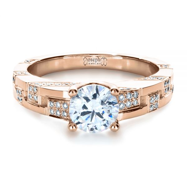 18k Rose Gold 18k Rose Gold Custom Contemporary Diamond Engagement Ring - Flat View - 1218