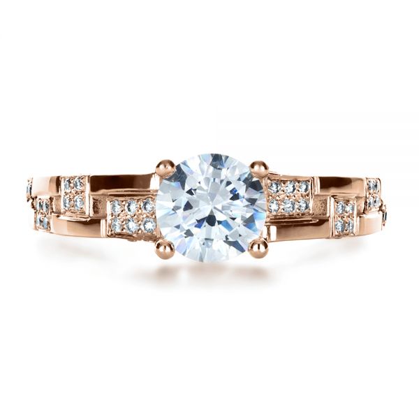 18k Rose Gold 18k Rose Gold Custom Contemporary Diamond Engagement Ring - Top View - 1218