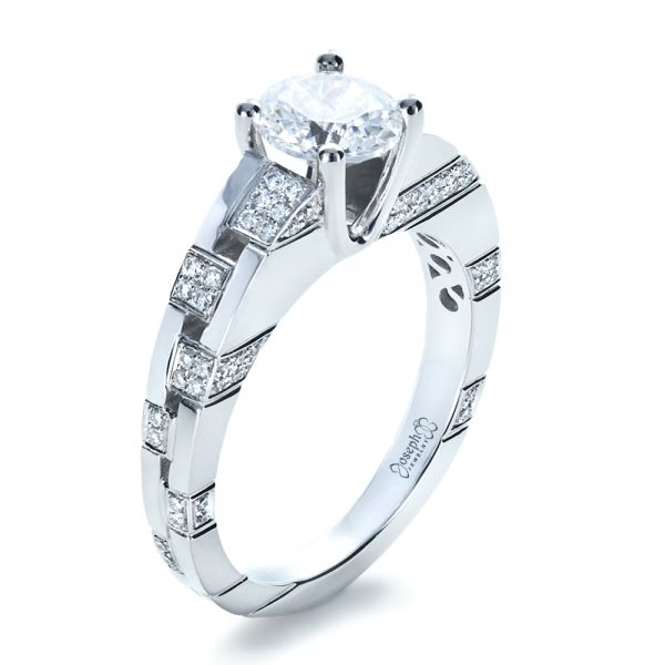  Platinum Platinum Custom Contemporary Diamond Engagement Ring - Three-Quarter View -  1218