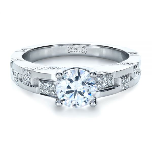 18k White Gold Custom Contemporary Diamond Engagement Ring - Flat View -  1218
