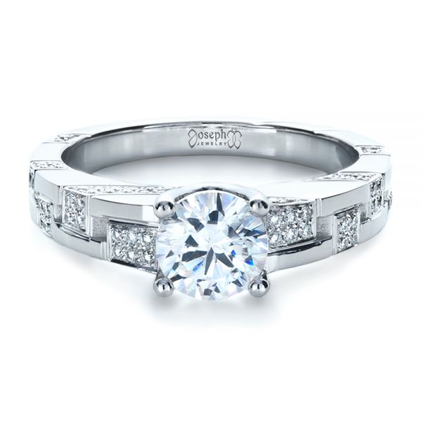18k White Gold Custom Contemporary Diamond Engagement Ring - Flat View - 1218