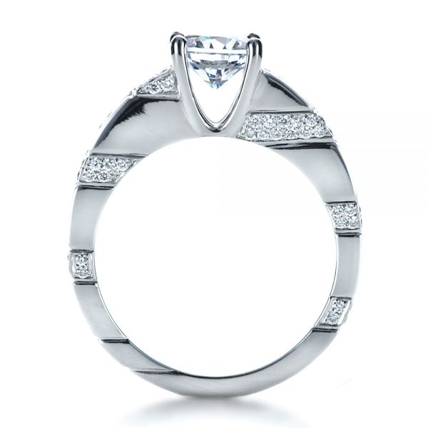 18k White Gold Custom Contemporary Diamond Engagement Ring - Front View - 1218