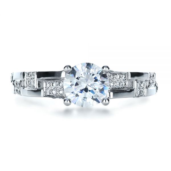 14k White Gold 14k White Gold Custom Contemporary Diamond Engagement Ring - Top View -  1218