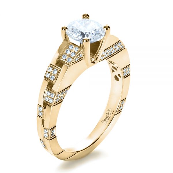 18k Yellow Gold 18k Yellow Gold Custom Contemporary Diamond Engagement Ring - Three-Quarter View -  1218