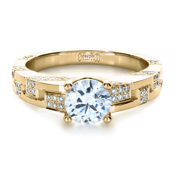 18k Yellow Gold 18k Yellow Gold Custom Contemporary Diamond Engagement Ring - Flat View - 1218