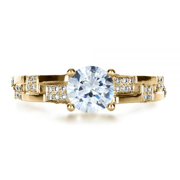 18k Yellow Gold 18k Yellow Gold Custom Contemporary Diamond Engagement Ring - Top View - 1218