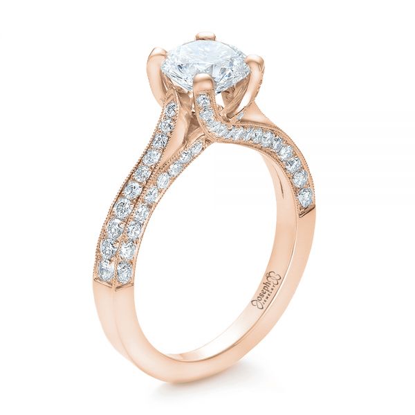 14k Rose Gold 14k Rose Gold Custom Criss-cross Diamond Engagement Ring - Three-Quarter View - 100664