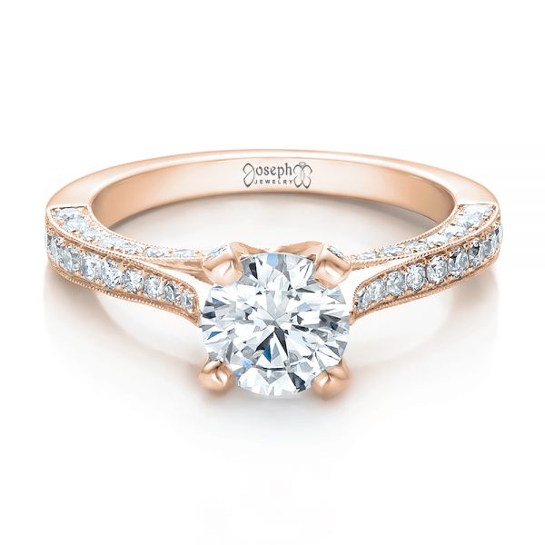 18k Rose Gold 18k Rose Gold Custom Criss-cross Diamond Engagement Ring - Flat View -  100664