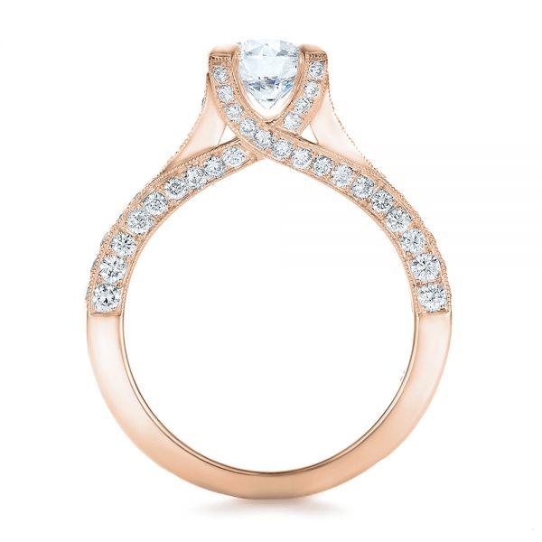 18k Rose Gold 18k Rose Gold Custom Criss-cross Diamond Engagement Ring - Front View -  100664