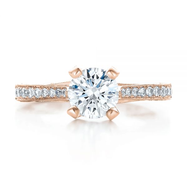 18k Rose Gold 18k Rose Gold Custom Criss-cross Diamond Engagement Ring - Top View -  100664