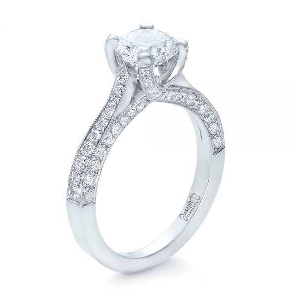  Platinum Custom Criss-cross Diamond Engagement Ring - Three-Quarter View -  100664