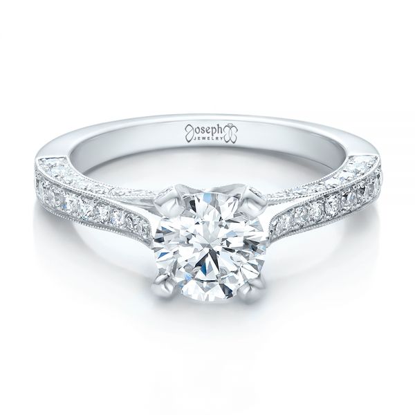 14k White Gold 14k White Gold Custom Criss-cross Diamond Engagement Ring - Flat View - 100664