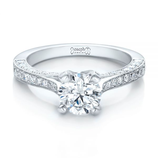 18k White Gold 18k White Gold Custom Criss-cross Diamond Engagement Ring - Flat View -  100664