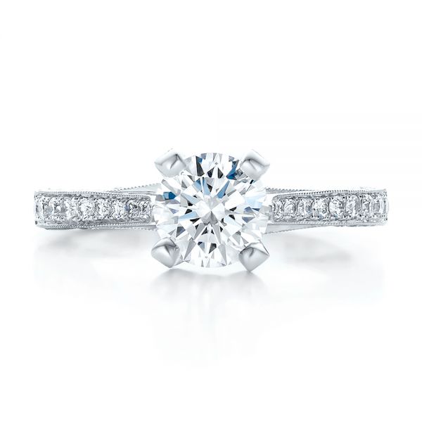 14k White Gold 14k White Gold Custom Criss-cross Diamond Engagement Ring - Top View -  100664