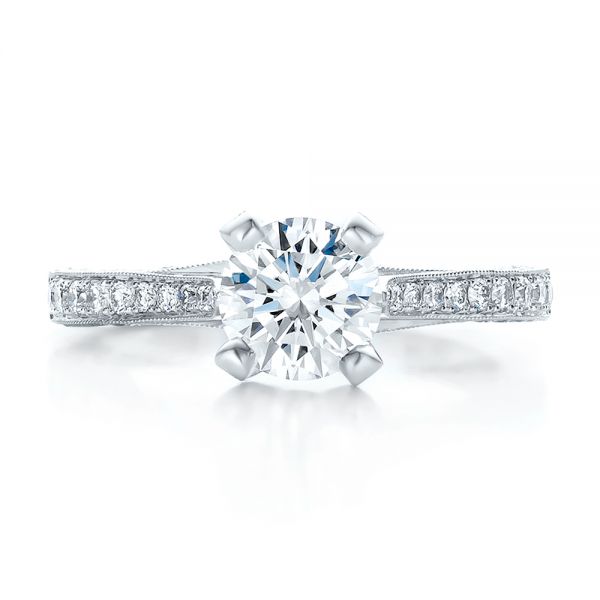 14k White Gold 14k White Gold Custom Criss-cross Diamond Engagement Ring - Top View - 100664