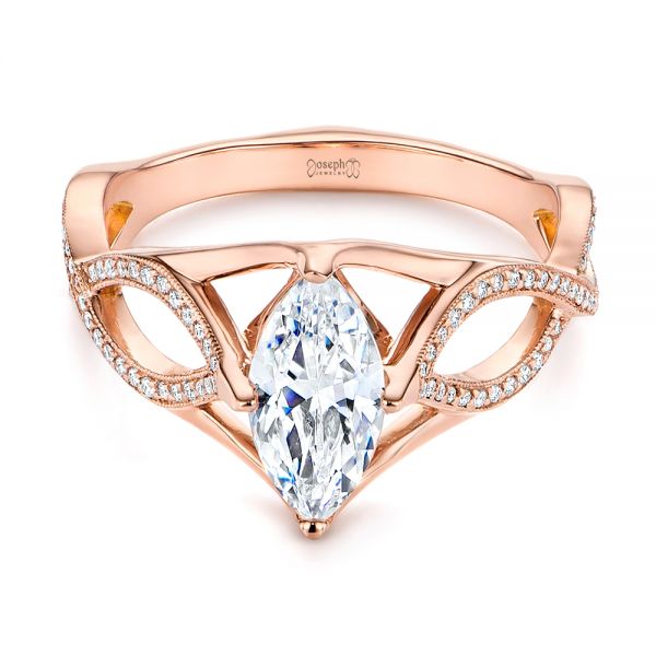 14k Rose Gold Custom Criss Cross Marquise Diamond Engagement Ring - Flat View -  105359