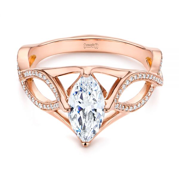 18k Rose Gold 18k Rose Gold Custom Criss Cross Marquise Diamond Engagement Ring - Flat View -  105359