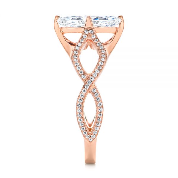 14k Rose Gold Custom Criss Cross Marquise Diamond Engagement Ring - Side View -  105359