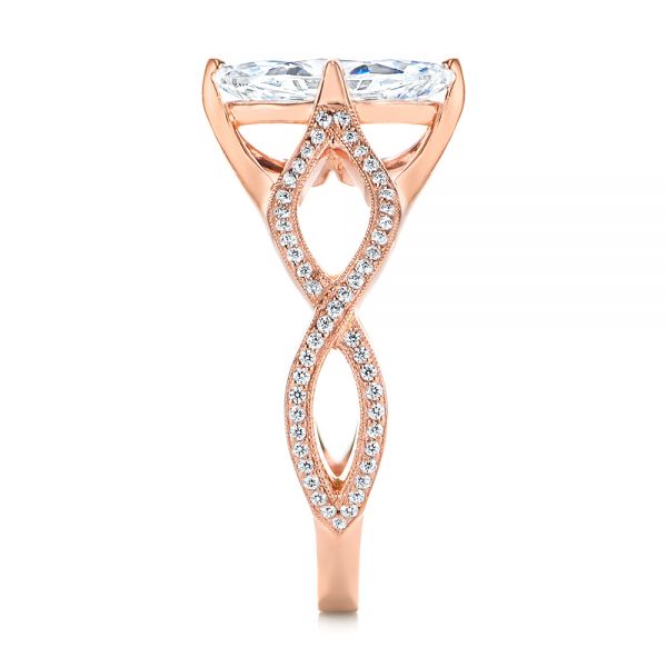 18k Rose Gold 18k Rose Gold Custom Criss Cross Marquise Diamond Engagement Ring - Side View -  105359