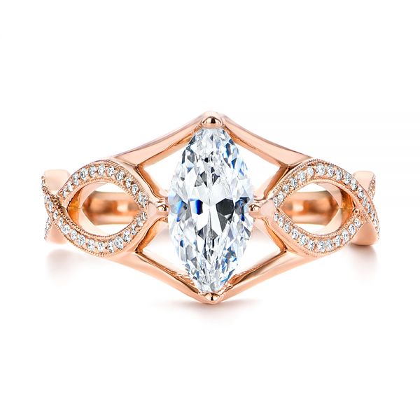 14k Rose Gold Custom Criss Cross Marquise Diamond Engagement Ring - Top View -  105359