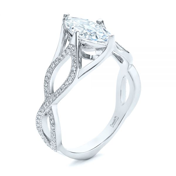 18k White Gold 18k White Gold Custom Criss Cross Marquise Diamond Engagement Ring - Three-Quarter View -  105359