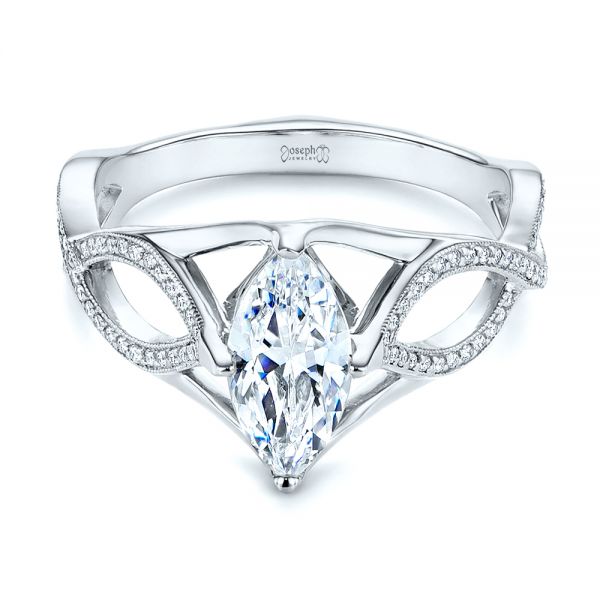 14k White Gold 14k White Gold Custom Criss Cross Marquise Diamond Engagement Ring - Flat View -  105359