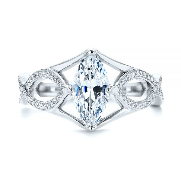 14k White Gold 14k White Gold Custom Criss Cross Marquise Diamond Engagement Ring - Top View -  105359