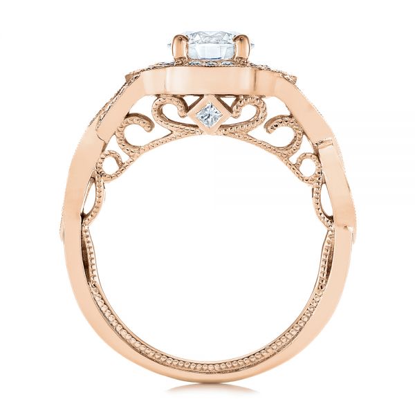 18k Rose Gold 18k Rose Gold Custom Criss Cross Vintage-inspired Diamond Halo Engagement Ring - Front View -  105753