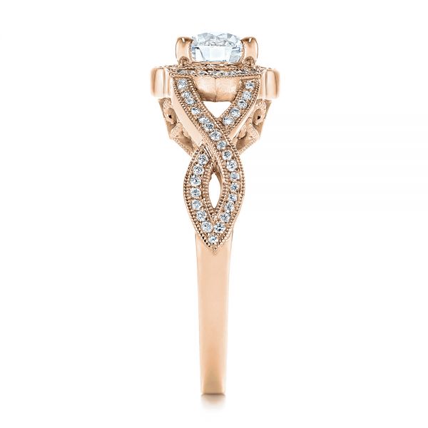 18k Rose Gold 18k Rose Gold Custom Criss Cross Vintage-inspired Diamond Halo Engagement Ring - Side View -  105753