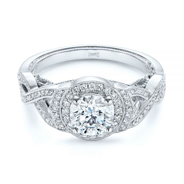  Platinum Platinum Custom Criss Cross Vintage-inspired Diamond Halo Engagement Ring - Flat View -  105753