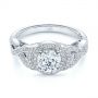 14k White Gold Custom Criss Cross Vintage-inspired Diamond Halo Engagement Ring - Flat View -  105753 - Thumbnail