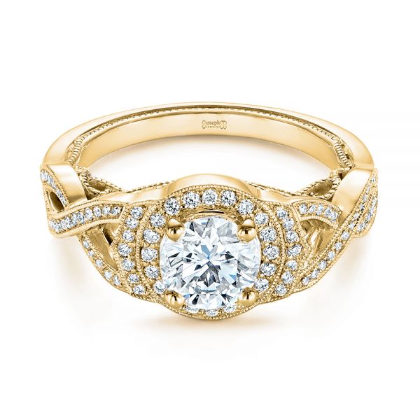 14k Yellow Gold 14k Yellow Gold Custom Criss Cross Vintage-inspired Diamond Halo Engagement Ring - Flat View - 105753