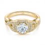 18k Yellow Gold 18k Yellow Gold Custom Criss Cross Vintage-inspired Diamond Halo Engagement Ring - Flat View -  105753 - Thumbnail