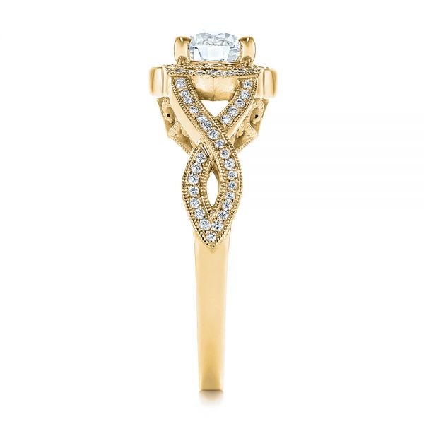 18k Yellow Gold 18k Yellow Gold Custom Criss Cross Vintage-inspired Diamond Halo Engagement Ring - Side View -  105753