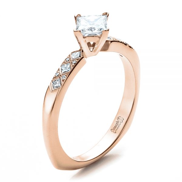 18k Rose Gold 18k Rose Gold Custom Diamond Bezel Engagement Ring - Three-Quarter View -  1446