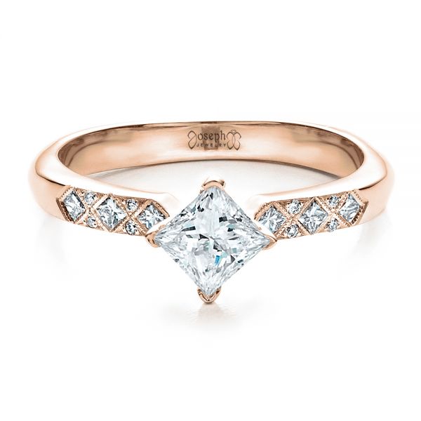 18k Rose Gold 18k Rose Gold Custom Diamond Bezel Engagement Ring - Flat View -  1446