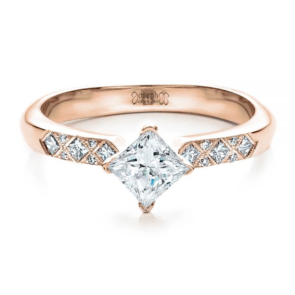 18k Rose Gold 18k Rose Gold Custom Diamond Bezel Engagement Ring - Flat View - 1446