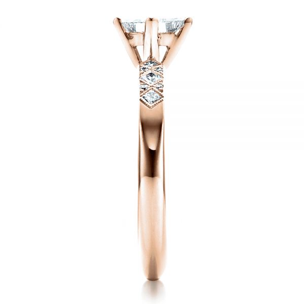 14k Rose Gold 14k Rose Gold Custom Diamond Bezel Engagement Ring - Side View -  1446