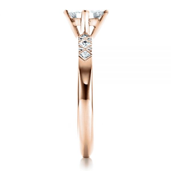 18k Rose Gold 18k Rose Gold Custom Diamond Bezel Engagement Ring - Side View - 1446
