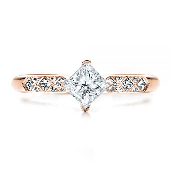 18k Rose Gold 18k Rose Gold Custom Diamond Bezel Engagement Ring - Top View -  1446