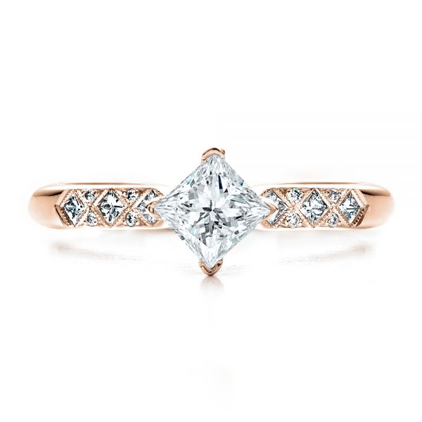 18k Rose Gold 18k Rose Gold Custom Diamond Bezel Engagement Ring - Top View - 1446