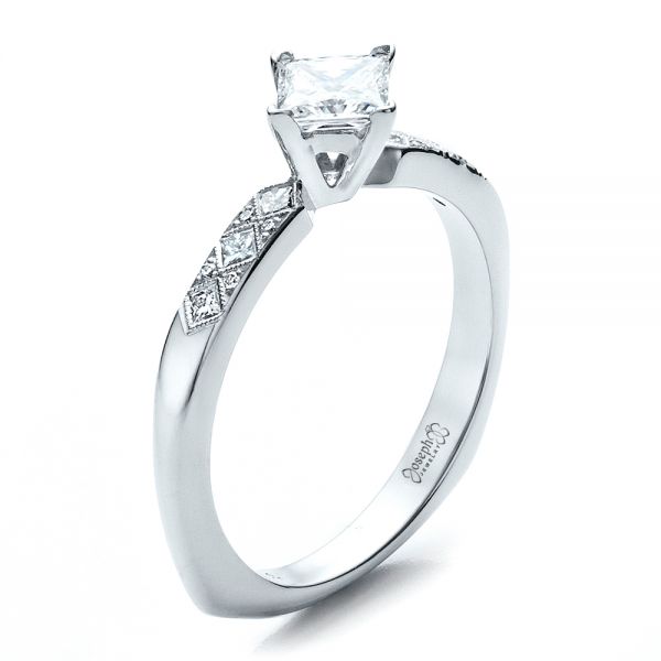 14k White Gold Custom Diamond Bezel Engagement Ring - Three-Quarter View -  1446
