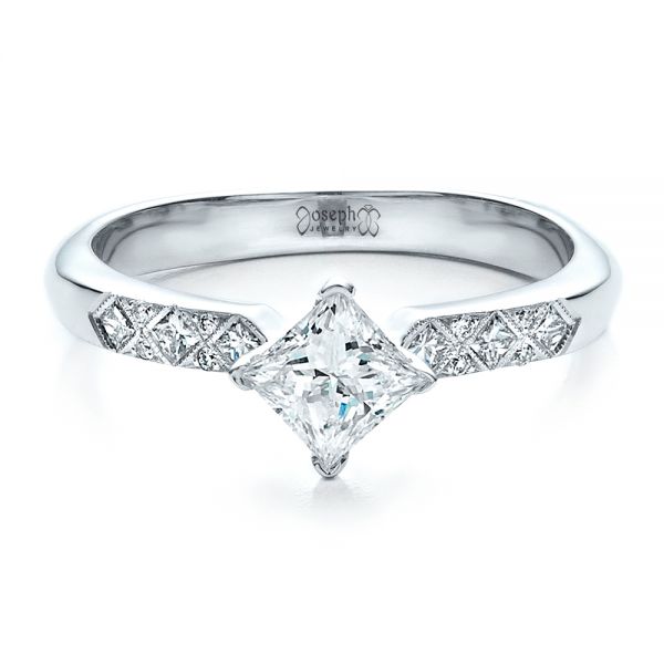 14k White Gold Custom Diamond Bezel Engagement Ring - Flat View -  1446