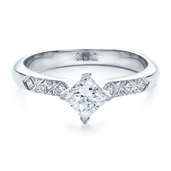 14k White Gold Custom Diamond Bezel Engagement Ring - Flat View - 1446