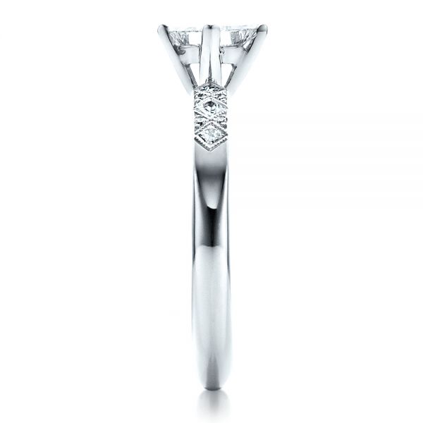 14k White Gold Custom Diamond Bezel Engagement Ring - Side View -  1446